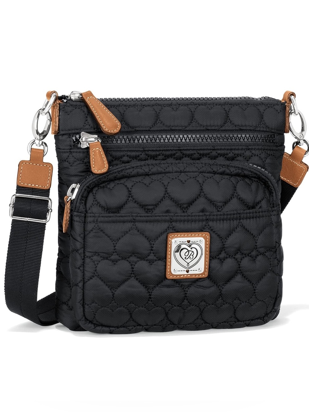Kallista Messenger Black Quilted Crossbody Bag with Tan Trim